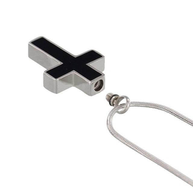 #058 Black Cross Cremation Necklace Pendant Jewelry Never Forget You