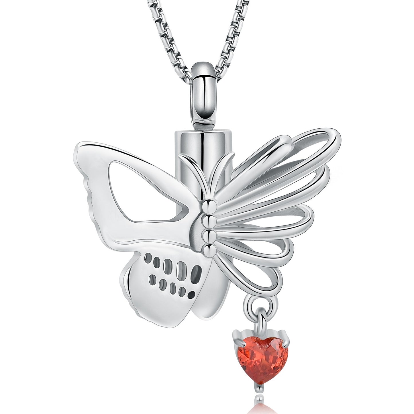 Butterfly Red Heart Ashes Necklace Pendant