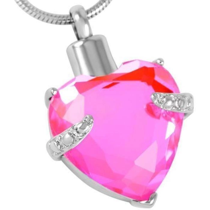 #008 Pink Colored Heart Gem Ashes Necklace Pendant Jewelry Never Forget You