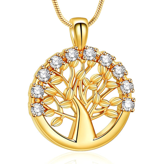 Golden Jeweled Tree of Life Ashes Necklace Pendant