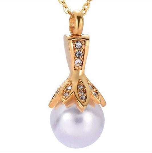 #113 Gold w/ Faux Pearl Ashes Necklace Pendant Jewelry Never Forget You