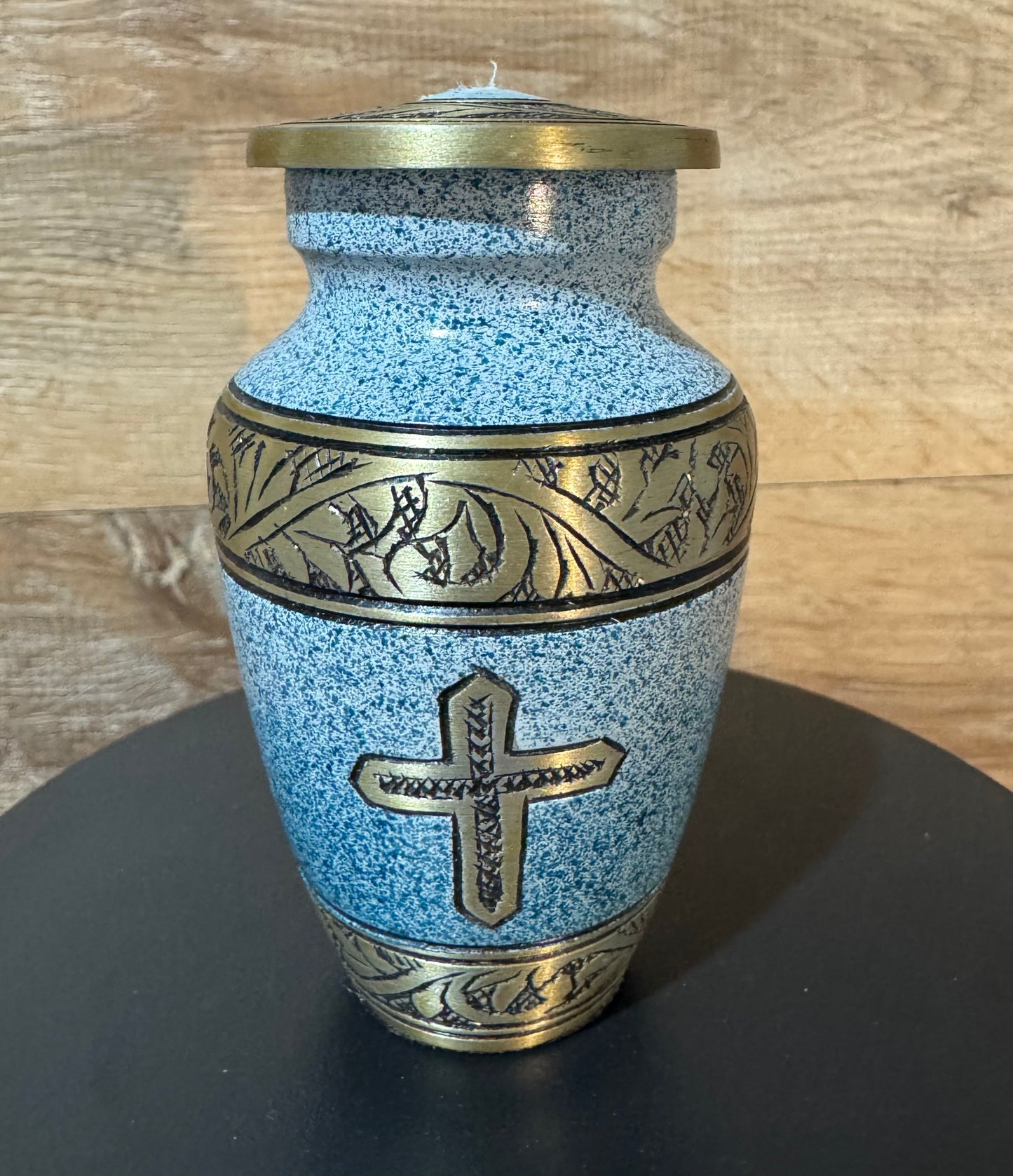 Blowout Aqua Cross 3" Keepsake Size Ashes Urn