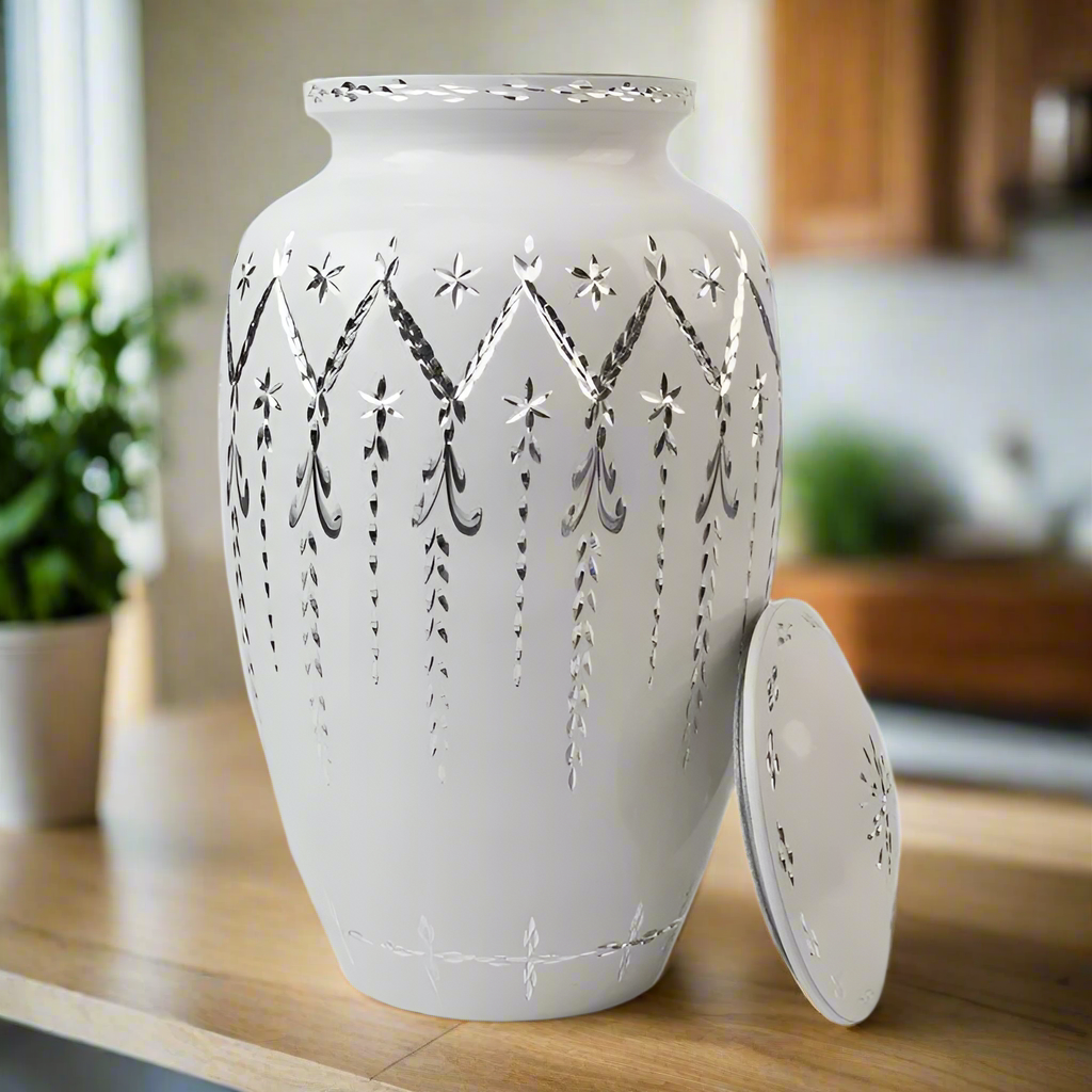 Full Size 10" white Etch Urn