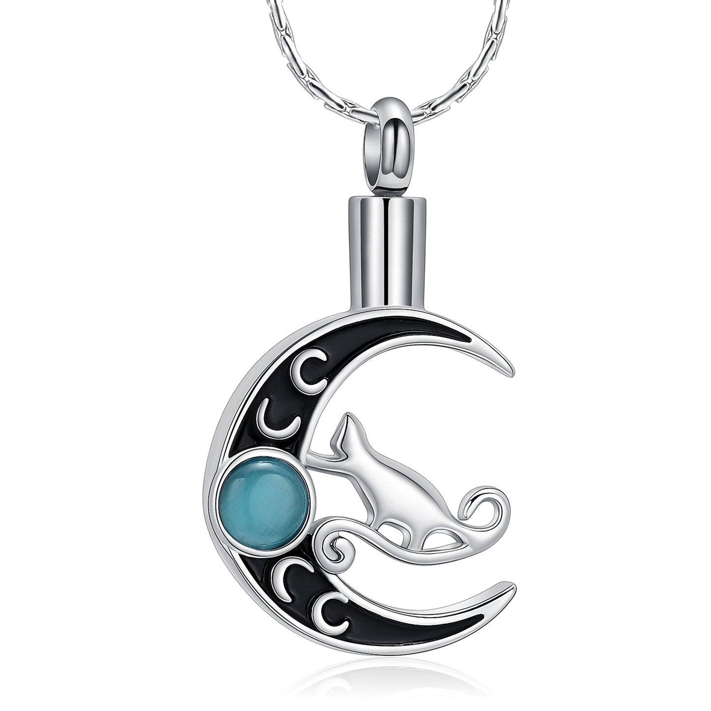 Pet Cat Half Moon Jewel Cremation Necklace Pendant