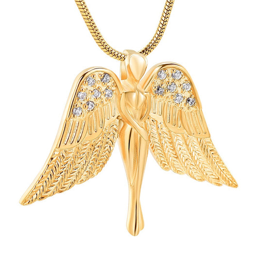 Gold Angel Diamond Wings Ashes Necklace Pendant