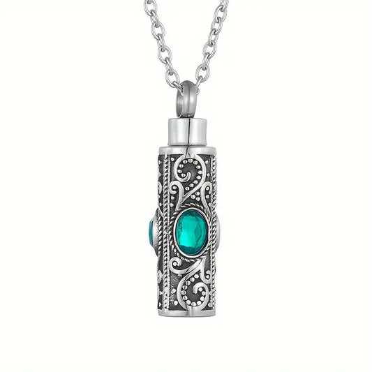 Paisley Cylinder Emerald Jewel Ashes Necklace Pendant