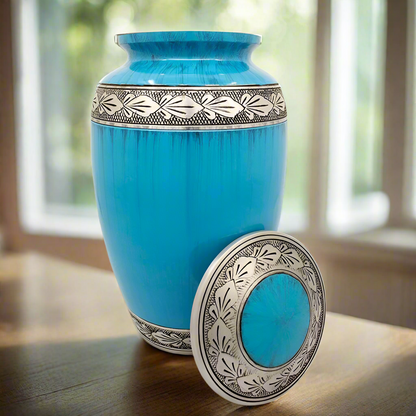 NEW Blue Turquoise Streaked 10" Full Size Ashes Urn