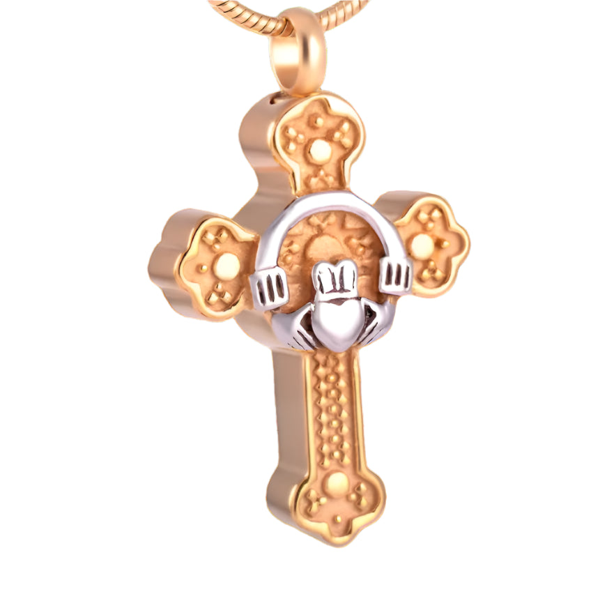 Gold Claddagh Cross Ashes Necklace Pendant