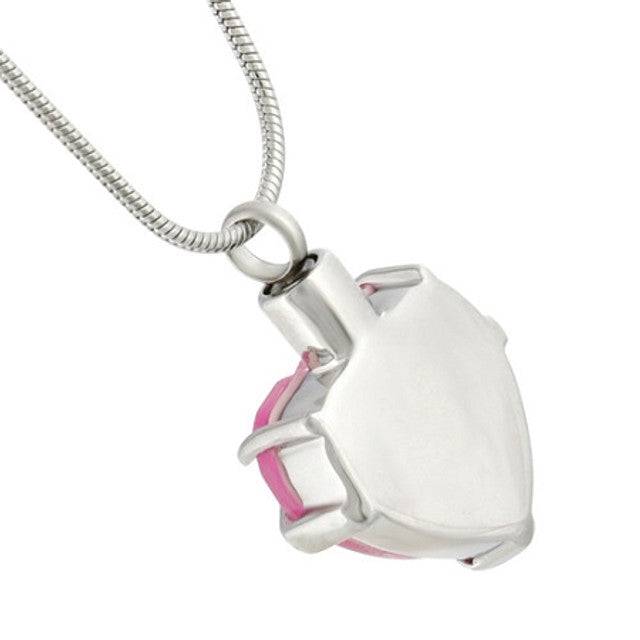 #008 Pink Colored Heart Gem Ashes Necklace Pendant Jewelry Never Forget You