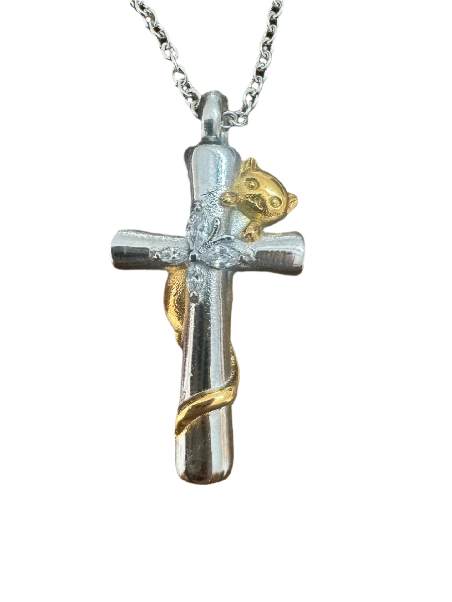 Pet Cat on Cross Ashes Necklace Pendant