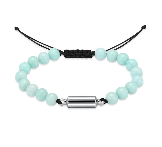 #008B Beaded Aqua Cremation Bracelet adjustable