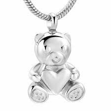 Teddy bear w/Heart Ashes Necklace Pendant