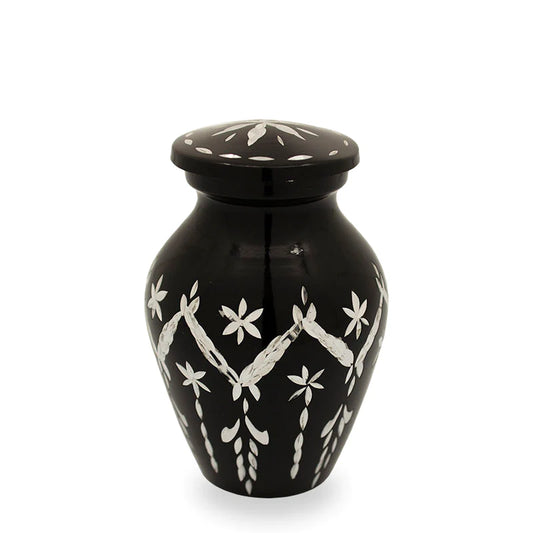 New black diamond etched 3" Keepsake Size Ashes Urn