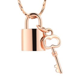 Rose Gold Padlock w/Key Ashes Necklace Pendant