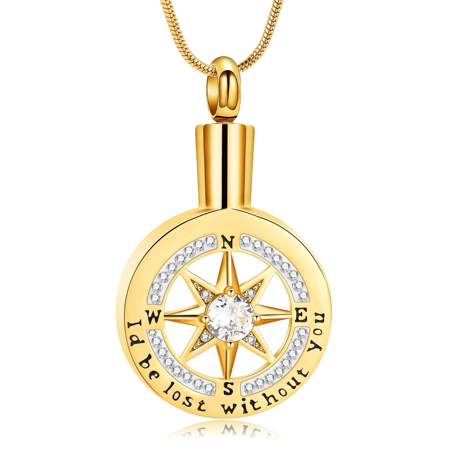 Gold Compass Ashes Necklace Pendant