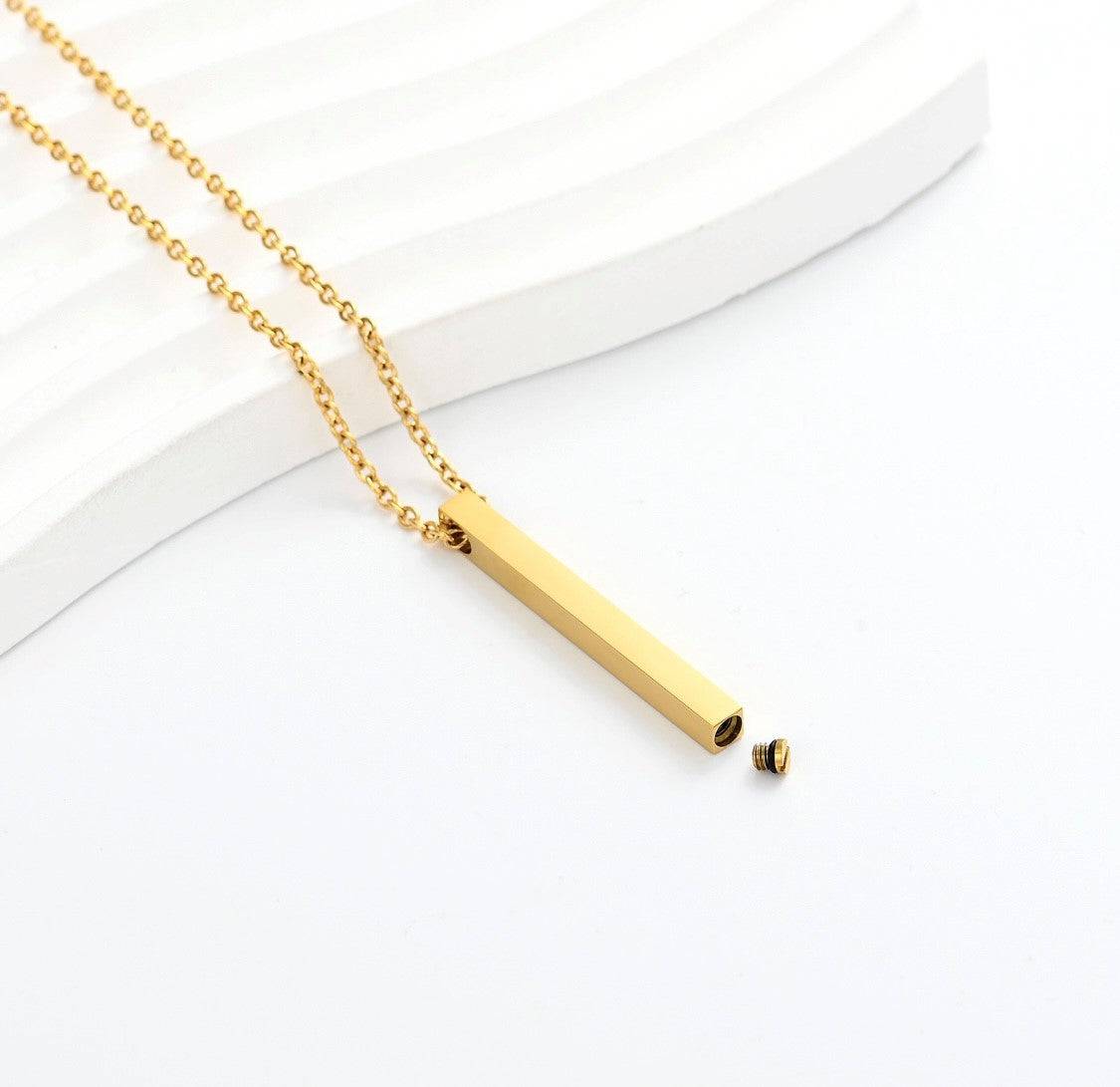 #107 Thin Gold Rectangle Ashes Necklace Pendant Jewelry Never Forget You