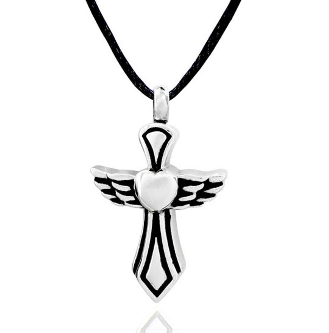 Winged Cross Heart Ashes Necklace Pendant