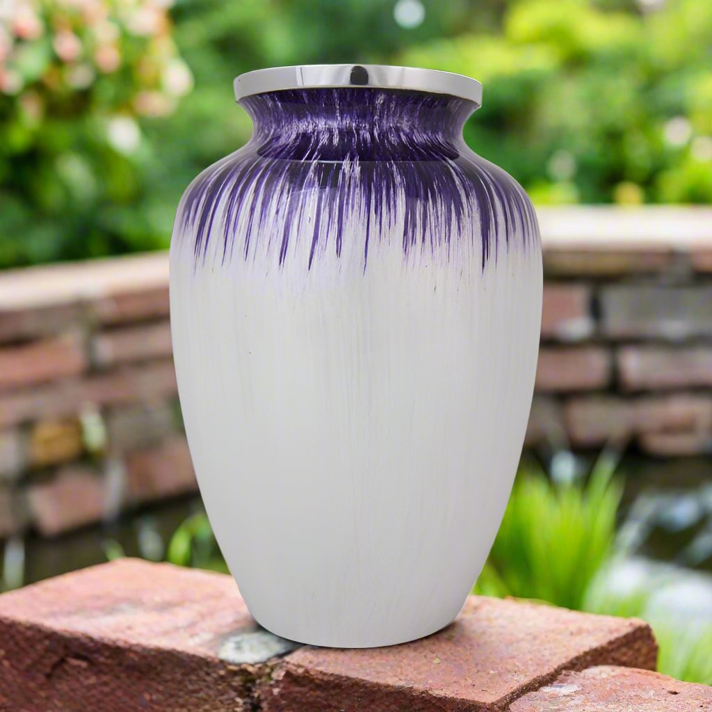 New Full Size Enamel Finished Purple and White 10" Full Size Ashes Urn Full Size Urn NFY