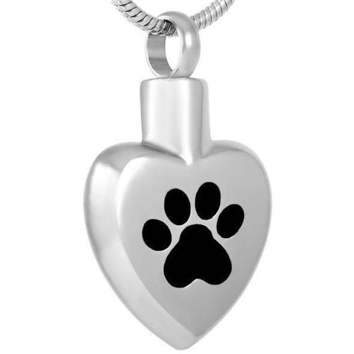 Black Inlay Double Paw Heart - Stainless Steel Pet Ashes Memorial Urn  Pendant