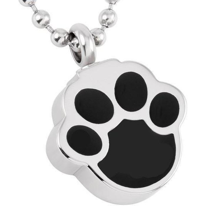 #P09 Black Paw Pet Ashes Necklace Pendant Jewelry Never Forget You