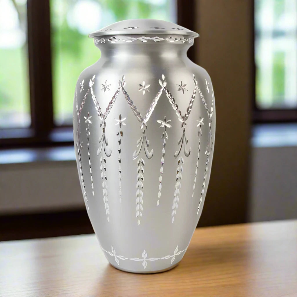 Silver Diamond Etch Large Urn - Pewter Full Size Urn NFY