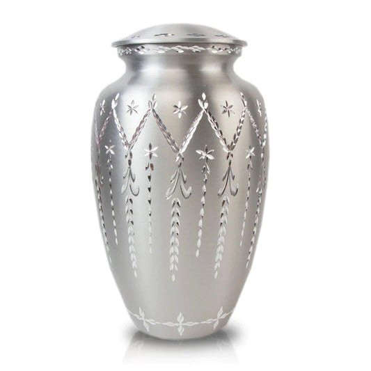 Silver Diamond Etch Large  Urn - Pewter