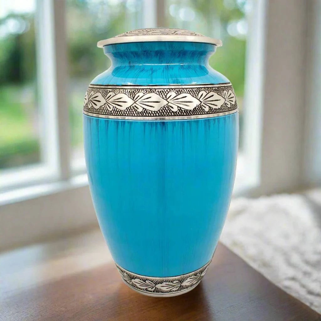 NEW Blue Turquoise Streaked 10" Full Size Ashes Urn Full Size Urn NFY